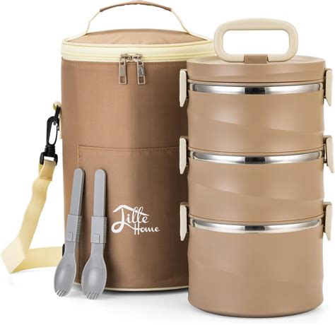 lille home stackable stainless steel thermal compartment lunch box|Amazon.com: Lille Home Stackable Stainless Steel Thermal .